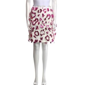 Julien David Printed Mini Skirt Pink and White Leopard Print M